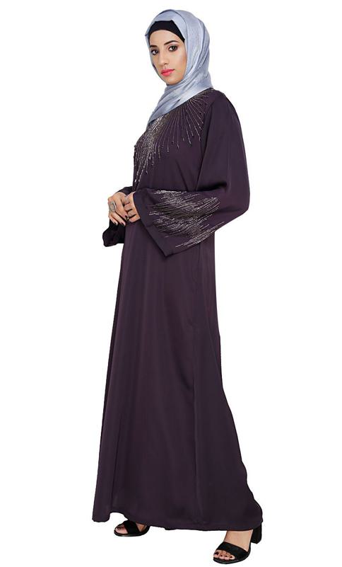 Ornate Dark Purple Dubai Style Abaya