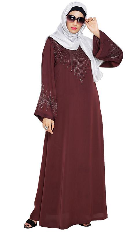 Ornate Deep Wine Dubai Style Abaya (Made-To-Order)