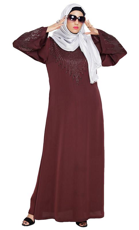 Ornate Deep Wine Dubai Style Abaya (Made-To-Order)