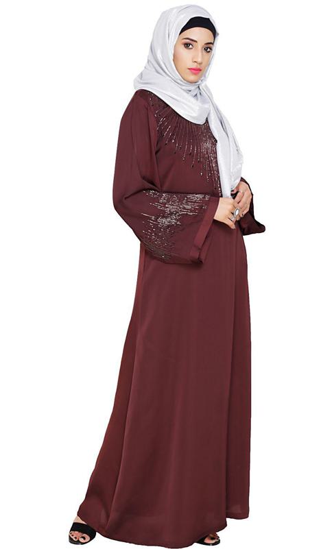 Ornate Deep Wine Dubai Style Abaya (Made-To-Order)