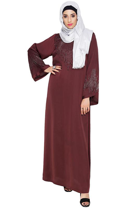 Ornate Deep Wine Dubai Style Abaya (Made-To-Order)