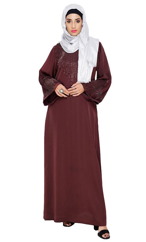 Ornate Deep Wine Dubai Style Abaya (Made-To-Order)