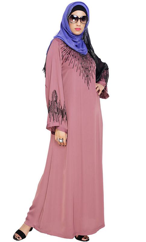 Ornate Onion Pink Dubai Style Abaya (Made-To-Order)