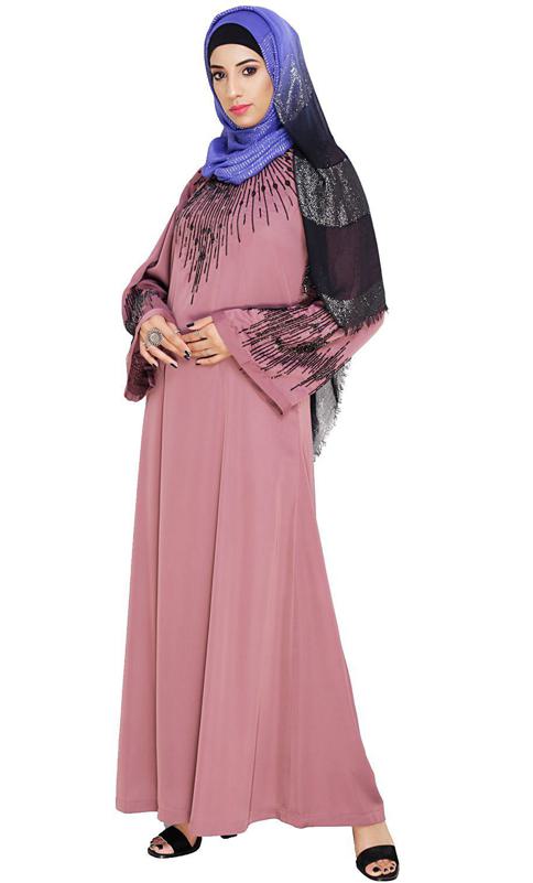 Ornate Onion Pink Dubai Style Abaya (Made-To-Order)