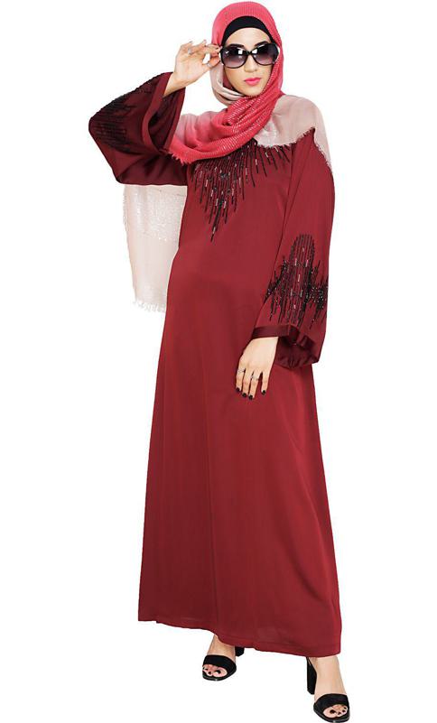 Ornate Wine Dubai Style Abaya