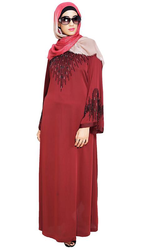 Ornate Wine Dubai Style Abaya