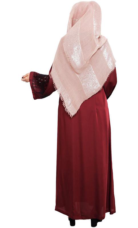 Ornate Wine Dubai Style Abaya