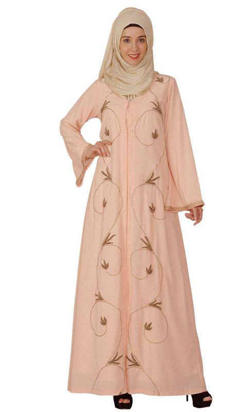 Peach Abaya With Zari Dori Work