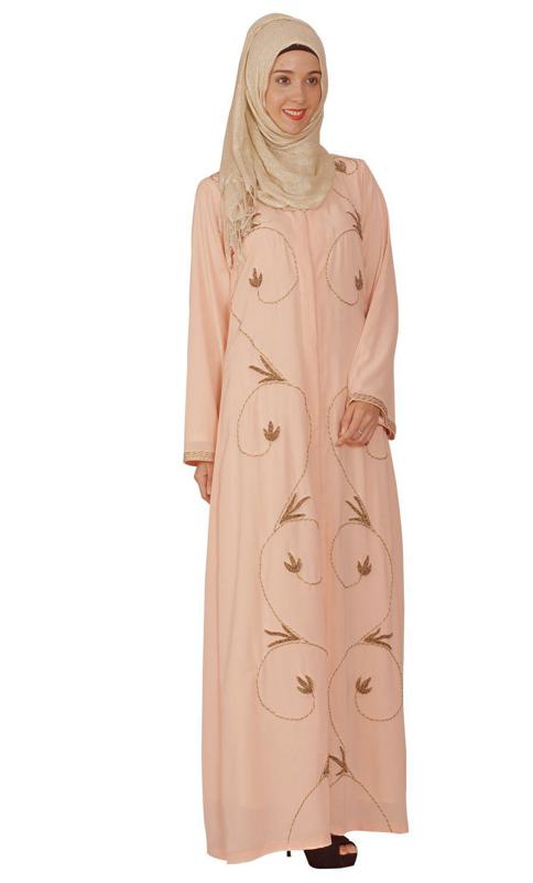 Peach Abaya With Zari Dori Work