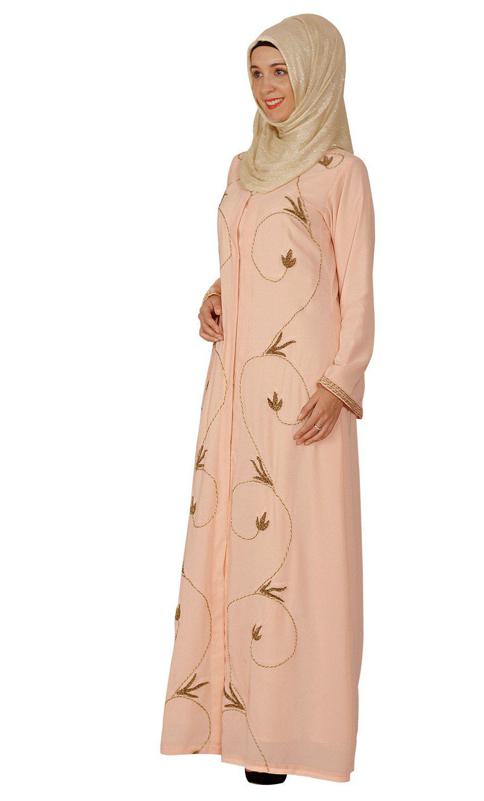 Peach Abaya With Zari Dori Work