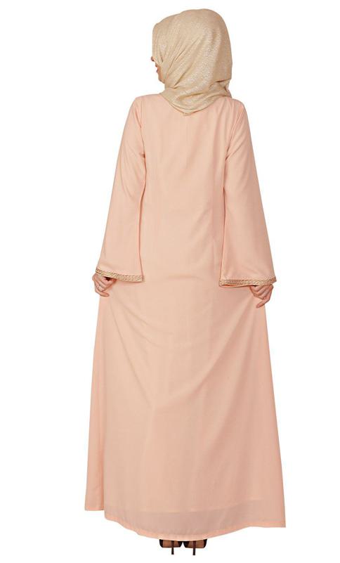 Peach Abaya With Zari Dori Work