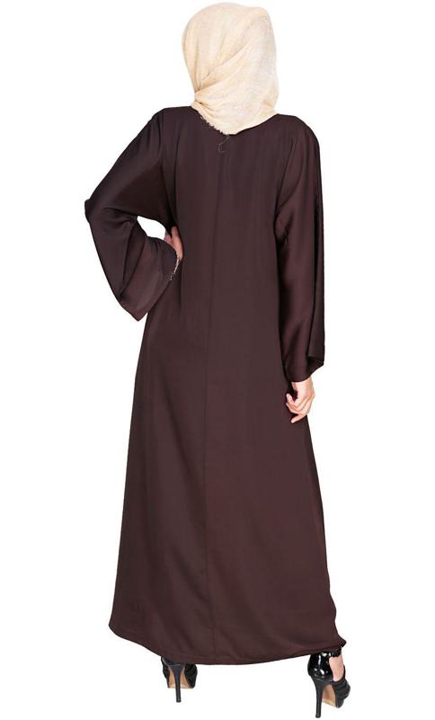 Pearl And Flora Embroidered Dubai Style Dark Brown Abaya (Made-To-Order)