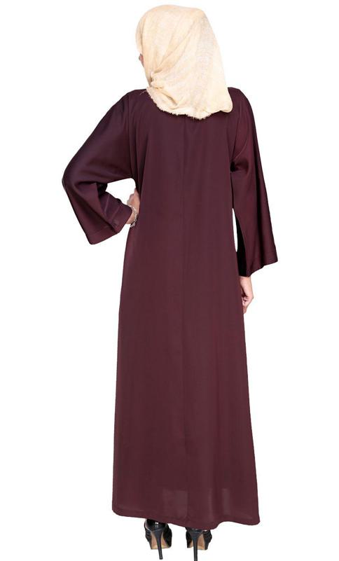 Pearl And Flora Embroidered Dubai Style Deep Wine Abaya