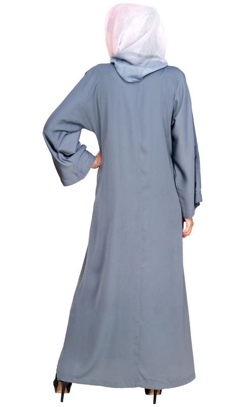 Pearl And Flora Embroidered Dubai Style Grey Abaya (Made-To-Order)