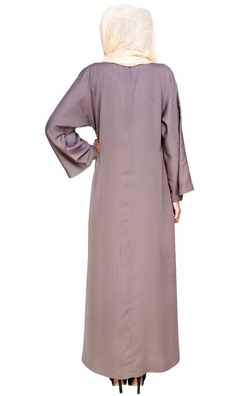 Pearl And Flora Embroidered Dubai Style Mud Brown Abaya (Made-To-Order)