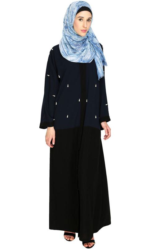 Pearl Drops Dubai Style Blue Abaya (Made-To-Order)