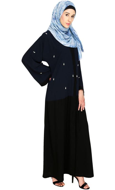 Pearl Drops Dubai Style Blue Abaya (Made-To-Order)