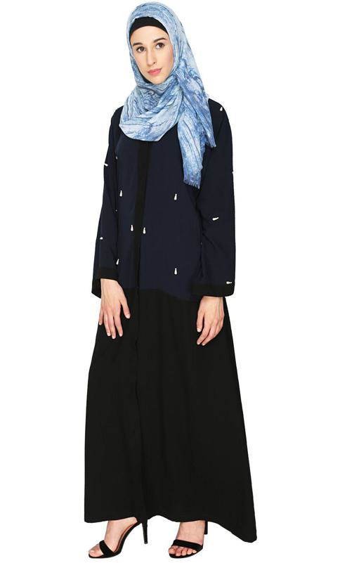 Pearl Drops Dubai Style Blue Abaya (Made-To-Order)