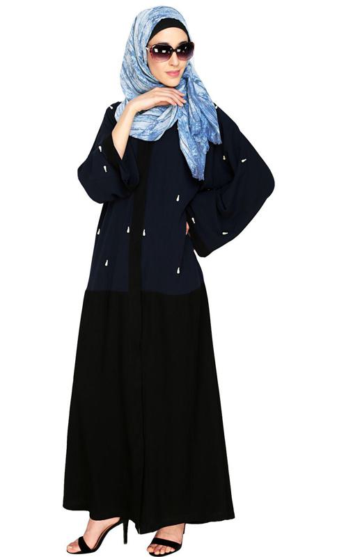 Pearl Drops Dubai Style Blue Abaya (Made-To-Order)