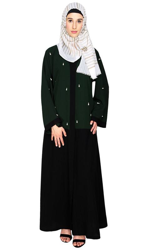 Pearl Drops Dubai Style Green Abaya (Made-To-Order)