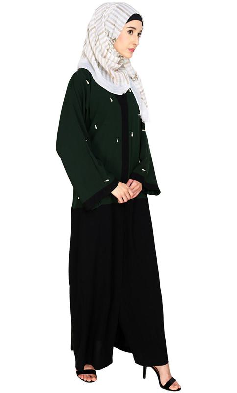 Pearl Drops Dubai Style Green Abaya (Made-To-Order)