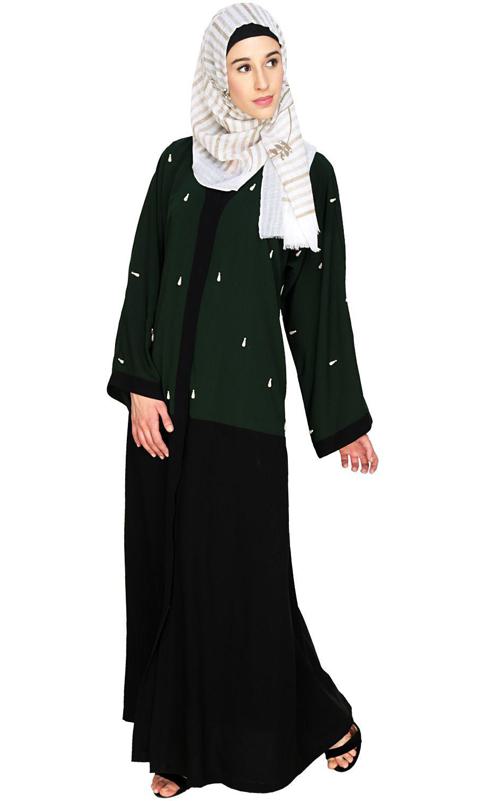 Pearl Drops Dubai Style Green Abaya (Made-To-Order)