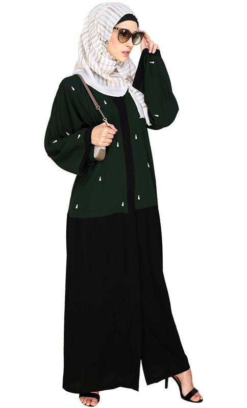 Pearl Drops Dubai Style Green Abaya (Made-To-Order)