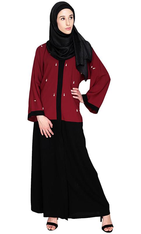 Pearl Drops Dubai Style Wine Abaya (Made-To-Order)
