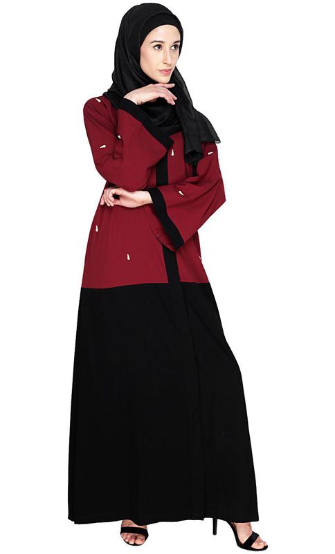 Pearl Drops Dubai Style Wine Abaya (Made-To-Order)