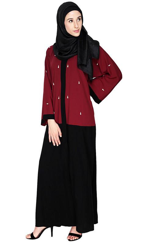 Pearl Drops Dubai Style Wine Abaya (Made-To-Order)