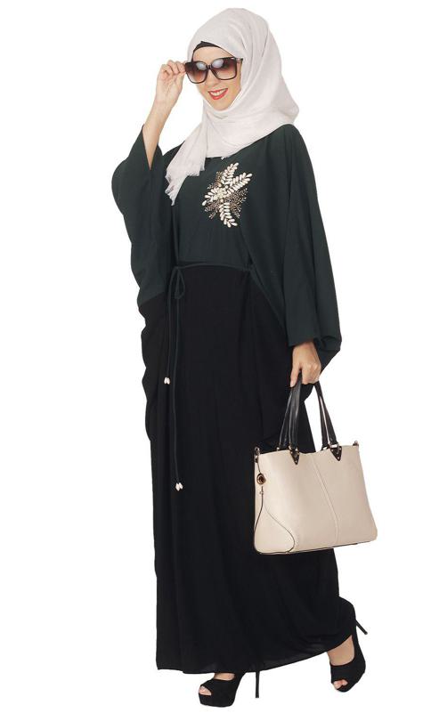 Pearl Embroidered Dark Green Kaftan (Made-To-Order)
