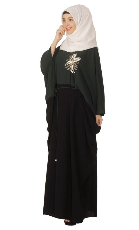 Pearl Embroidered Dark Green Kaftan (Made-To-Order)