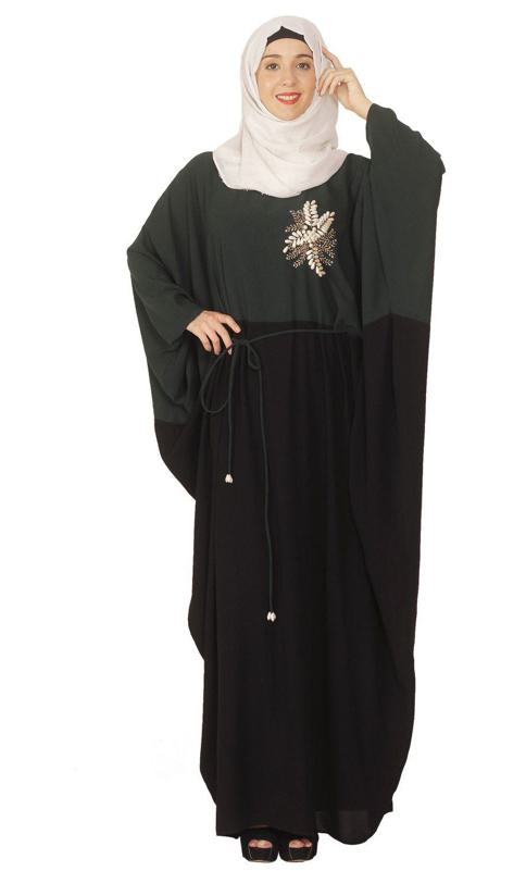 Pearl Embroidered Dark Green Kaftan (Made-To-Order)