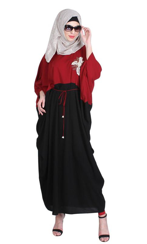 Pearl Embroidery Wine Kaftan