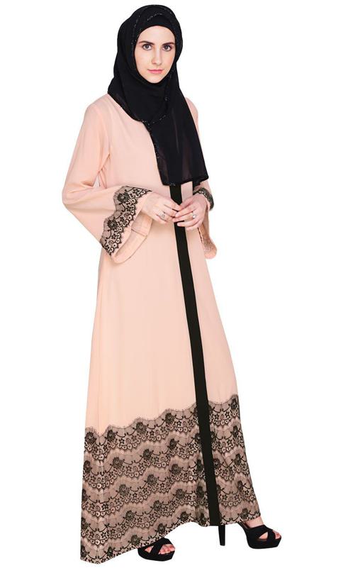 Pink And Black Laced Abaya (Made-To-Order)