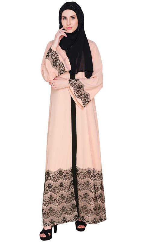 Pink And Black Laced Abaya (Made-To-Order)