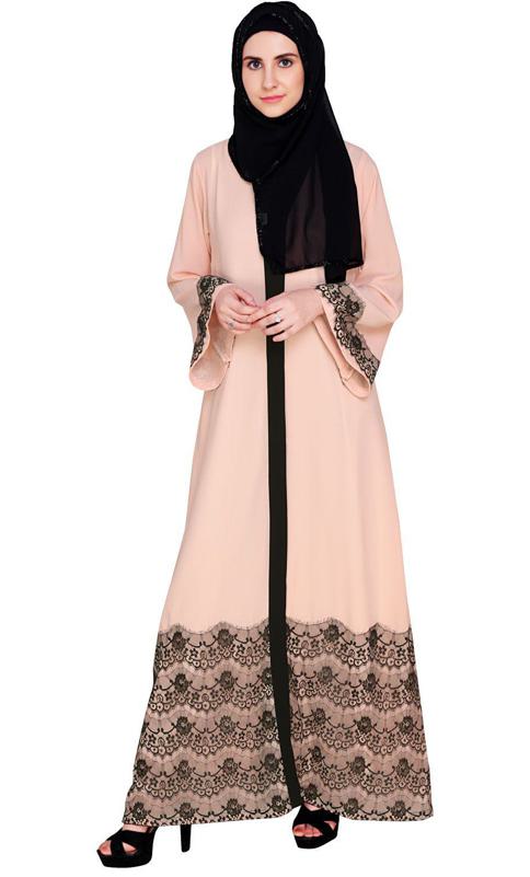 Pink And Black Laced Abaya (Made-To-Order)