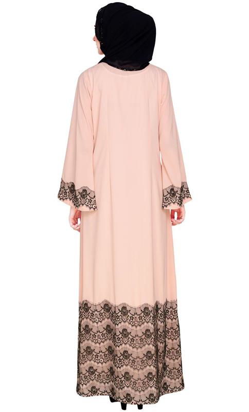 Pink And Black Laced Abaya (Made-To-Order)