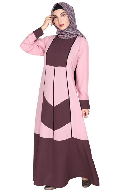 Pink and Imperial Purple Symmetrical Design Abaya (Made-To-Order)