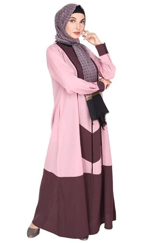 Pink and Imperial Purple Symmetrical Design Abaya (Made-To-Order)