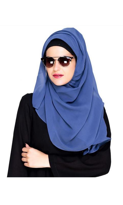 Plain Steal Blue Instant Hijab