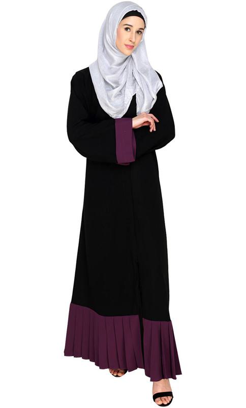 Pleated Bliss Black and Purple Dubai Style Abaya