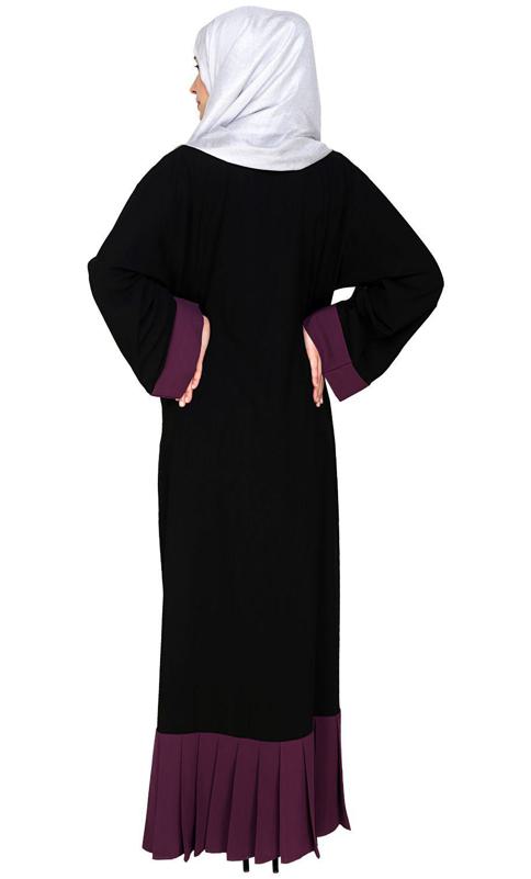 Pleated Bliss Black and Purple Dubai Style Abaya