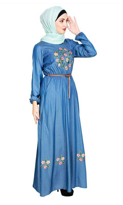 Plush Embroidered Blue Maxi Dress Abaya
