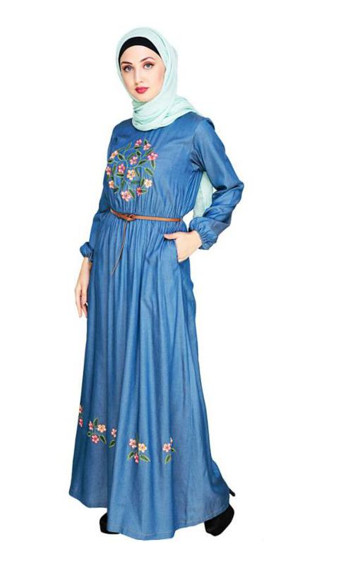 Plush Embroidered Blue Maxi Dress Abaya