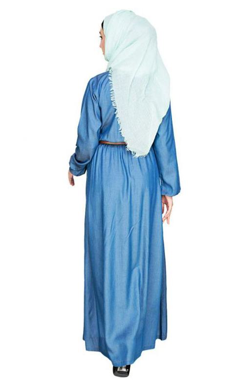 Plush Embroidered Blue Maxi Dress Abaya