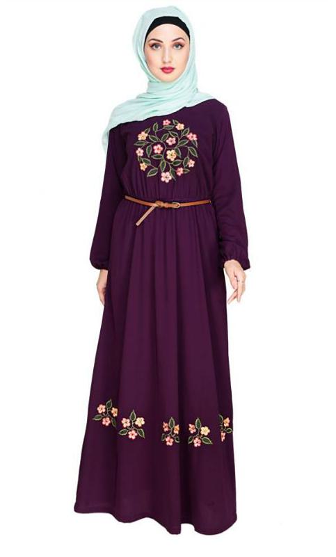 Plush Embroidered Purple Maxi Dress Abaya