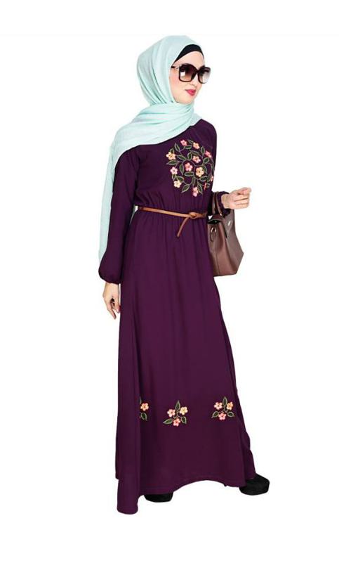 Plush Embroidered Purple Maxi Dress Abaya