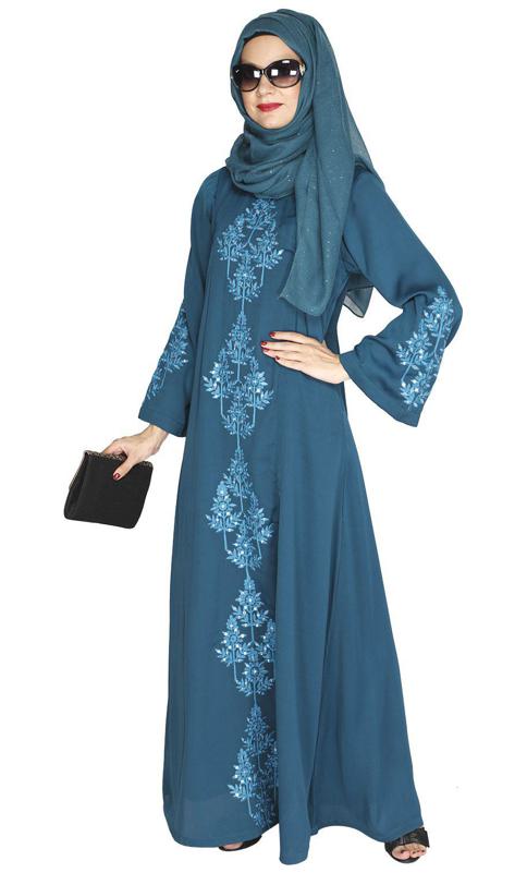 Prismatic Mirror Work Green Abaya