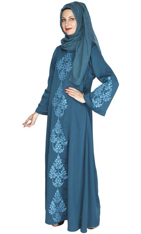 Prismatic Mirror Work Green Abaya